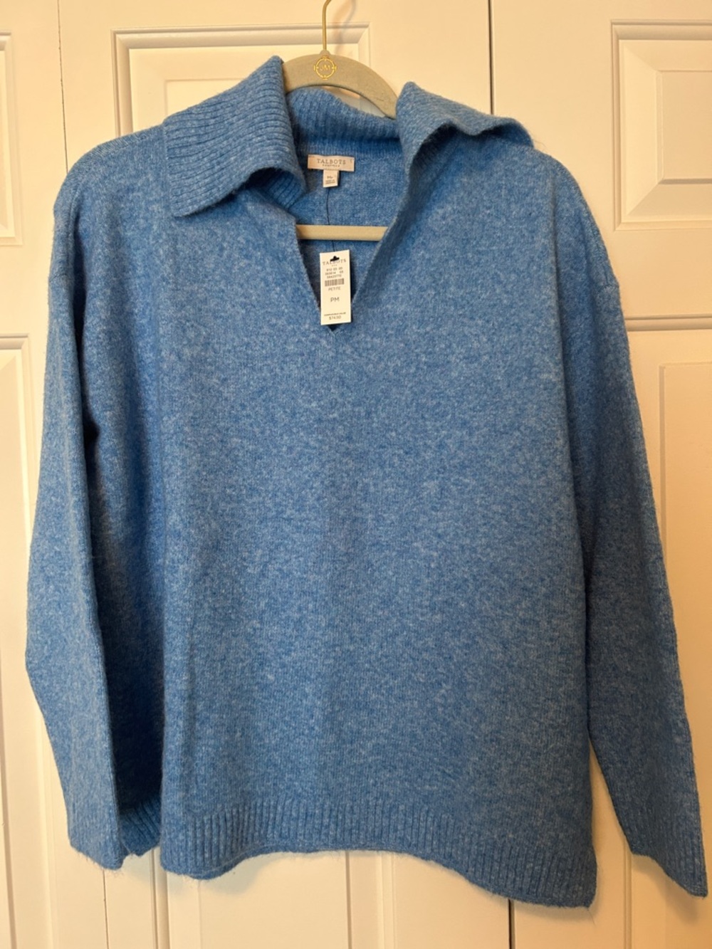 Talbots Petite Women’s Blue Blue V-Neck Polo-Collar Sweater, sz PM